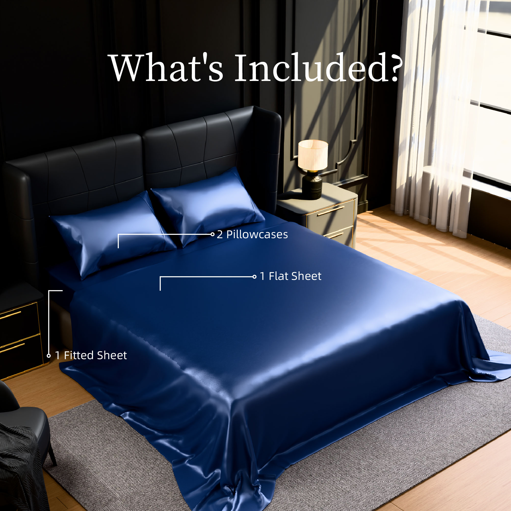 Satin Bed Sheets, Full Size Sheets Set, 4 Pcs Silky Bedding Set With 15 Inches Deep Pocket For Mattress (Full, Navy Blue)_voghion.com